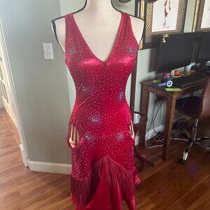 Dark Red Velour Latin/Rhythm Competition Dress- Small (size 4)
